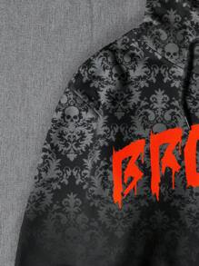 Manfinity Dauomo Men Letter & Skull Graphic Drawstring Hooded Sweatshirt, Autumn/Winter - Black - View 4