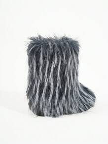 Sugerpunk Women's Fuzzy Minimalist Flat Snow Boots, Casual Daily Wear For Christmas And New Year Holiday Vibe Fall And Winter - Black and White - View 8