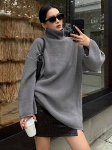 DAZY Women's Solid Color Turtleneck Long Sleeve Simple Sweater, Casual For Daily Wear,Fall Women Clothes