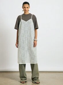 AiiRZ 节日款分层两件套长款吊带连衣裙，亮片彩虹光泽派对罩衫，搭配棕色休闲 T 恤 - 彩色 - 查看 5