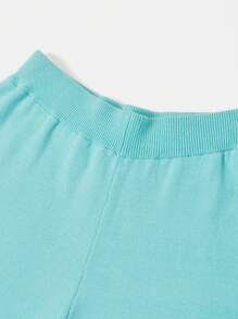 Teenager Girls Casual Simple Personalized Street Style Letter Jacquard Knit Texture Sweater And Straight Leg Pants Set, Great For Keeping Warm In Autumn & Winter