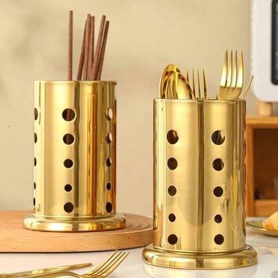 17cm Gold Stainless Steel Kitchen Organizer Bucket - Countertop Utensil Holder, Spoon & Chopstick Storage, Modern Farmhouse Decor, Kitchen Counter Decor