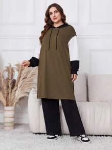 Mulvari Plus Size 2szt. Zestaw Bluza z kapturem i Spodnie z długim rękawem Patchwork 2 sztuki