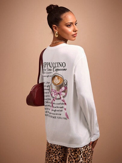 COSMINA Camiseta de manga larga holgada y casual con estampado gráfico para mujeres