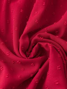 Celure Plus Size Solid Color Round Neck Short Sleeve Swiss Dot Casual Shirt For New Year Clothes - Red - View 4