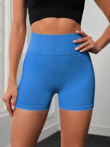 Easithlete Women's Solid Color High Waisted Seamless Fitness Workout Shorts - Royal Blue - View 5
