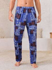 Manfinity ChillVibe Men's Casual Paisley Print Elastic Waist Straight Leg Lounge Pants - Purple - View 1