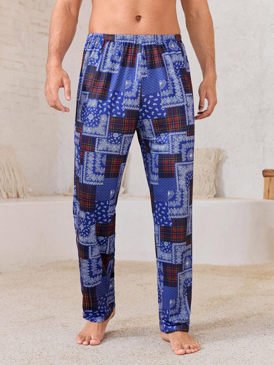 Manfinity ChillVibe Men's Casual Paisley Print Elastic Waist Straight Leg Lounge Pants - Purple - View 1