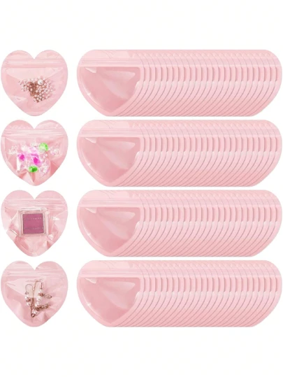 40/20/10/5 件 - 心形包装袋情人节小珠宝袋透明可重复密封袋可爱零食袋适用于商务婚礼生日节日派对礼品用品返校情人节情人节、情人节婚礼、生日、万圣节装饰、圣诞节装饰和其他节日派对礼品用品包装装饰