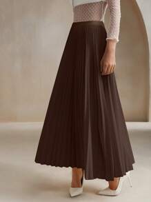 Anewsta Stedelijke stijl geplooide A-lijn rok, minimalistische mode casual alledaagse kleding maxi damesoutfit