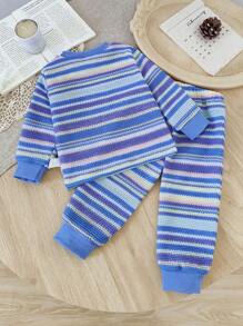 Set de 2 piezas para bebé niña de 0-3 años, estilo festivo, hecho a mano con tela de punto, top de manga larga y pantalones, textura suave y cómoda para usar dentro y fuera, otoño/invierno - Multicolor - Ver 3