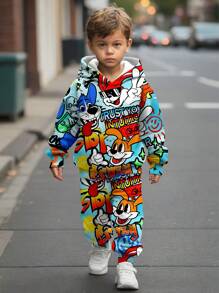 SHEIN 2pcs/Set Young Boy Loose Fit Casual Minimalist Comfortable Long Sleeve Hoodie Sweatshirt, Suitable For Autumn/Winter