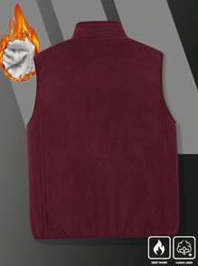 Manfinity Homme Loose Fit Men's Letter Patched Teddy Vest Jacket - Red - View 2