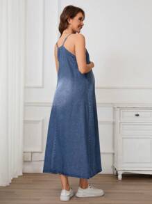 SHEIN Vestido vaquero informal largo con tirantes finos para embarazo