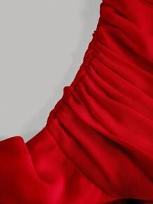 SHEIN Girlism 少女纯色花卉 3D 褶饰腰部荷叶边系带连衣裙 - 紅色 - 查看 6