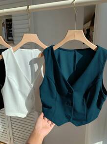Comfortcana 3pcs Women's Solid Color Single-Breasted Casual Vest Set In Fall/Winter - Multicolor - View 7