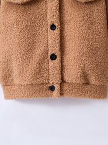 SHEIN 1 件年轻女孩棕色双面蓬松豹纹长袖外套，适合外出，家庭配套服装“妈妈和我”的一部分（3 件单独出售） - 棕色 - 查看 5