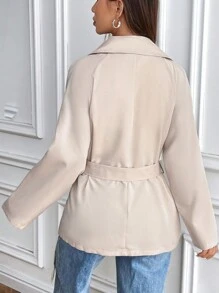 SHEIN Unity 女式简约 H 型中长款卡其色风衣 - 卡其色 - 查看 2