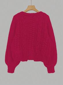 SHEIN Unity 女士纯色长袖前系带宽松休闲开衫，秋冬季新年衣服 - 紅色 - 查看 2
