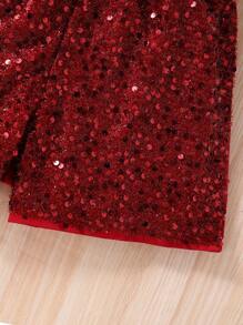 SHEIN 2pcs/Set Tween Girls Summer Cap Sleeve Shirt & Sequin Shorts Set,Holiday,Summer,Travel