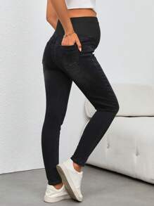 SHEIN Women's Light Color Casual Maternity Knitted Patchwork Skinny Jeans, All-Season Regular Fit