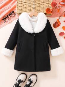 年轻女孩撞色领拼接长袖纽扣口袋休闲夹克 - 黑色 - 查看 1