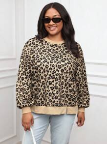 SHEIN LUNE Plus Size Women Leopard Print Round Neck Long Sleeve Casual Loose Sweatshirt, Autumn/Winter Thanksgiving Outfit Women New Years Women Outfit Winter Dresses Winter Clothes Women Rave Outfits Winter Clothes For Women Tops Hoodies Hoodie Hoodies Women New Years Women Outfit Winter Sweatshirt Tops Women Winter Coat Women Sweatshirts Top De Winter Outfits For Women Crop Top