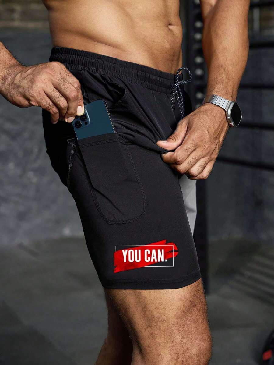 Manfinity Sport Corelite Quần short thể thao thường ngày phong cách bạn trai dành cho nam, tối giản và thời trang để mặc hàng ngày - màu đen - Xem 1