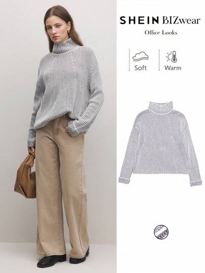 BizChic 卡其色提花图案高领运动衫，时尚女装，春夏，节日，感恩节，新年，