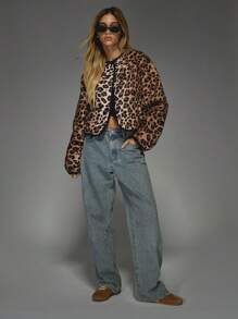 MISSGUIDED Quilted Leopard Print Bomber Jacket Puffy Sleeves Lightweight Fall Winter Fashion Zip Up Outerwear Streetwear Short Cropped Style