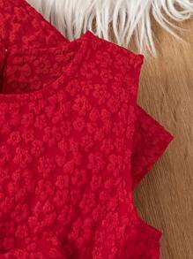 SHEIN Glamorique Kids Bộ 2 váy bồng dài tay bằng vải tuyn và nơ jacquard thời trang cho bé gái, mùa thu/đông - Đỏ - Xem 7