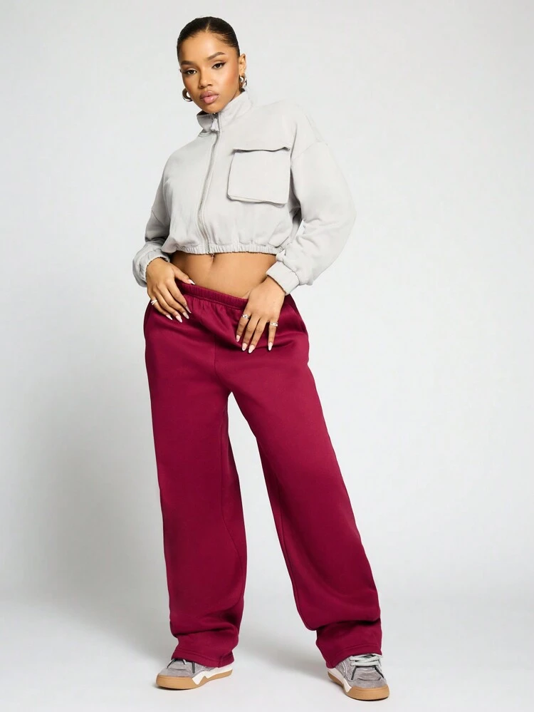 SUMWON WOMEN Streetwear Crop Zip Up Utility Pocket Sweatshirt