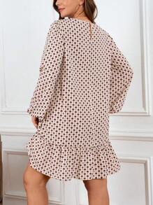 SHEIN LUNE Plus Size Women's Spring Summer Round Neck Lantern Sleeve Ruffle Hem New Years Women Outfit Dresses For Women Winter Valentine's Day Business Casual Woman Going Out,Holiday Party Dress