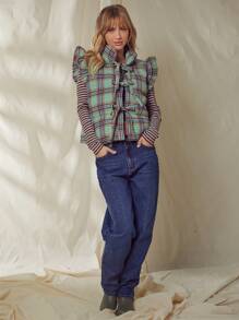 WESTFADE Plaid Cotton Bow Front Puffer Vest Top - Nashville Outfits