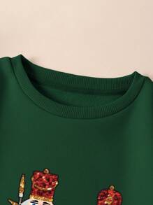 INAWLY 闪光胡桃夹子圣诞圆领运动衫，冬季，圣诞快乐，时尚潮流套头衫 - 墨綠色 - 查看 4