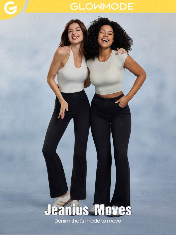 Vaqueros acampanados clásicos de denim súper elásticos Jflare con cinco bolsillos para yoga y uso diario