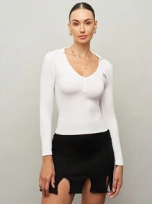 Activina Women White V-Neck Seamless Long Sleeve Workout T-Shirt, Casual Fitness - White - View 1