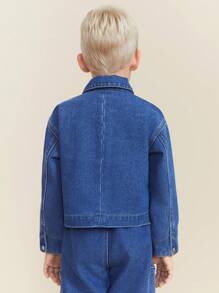 SHEIN Young Boy Autumn Casual Letter Embroidery Denim Jacket