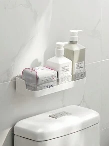 免钻粘性淋浴架收纳架 - 大容量 PS 浴室储物架，带排水孔 | 防锈壁挂式毛巾/洗衣架（现代节省空间的浴室装饰） - 白色 - 查看 5