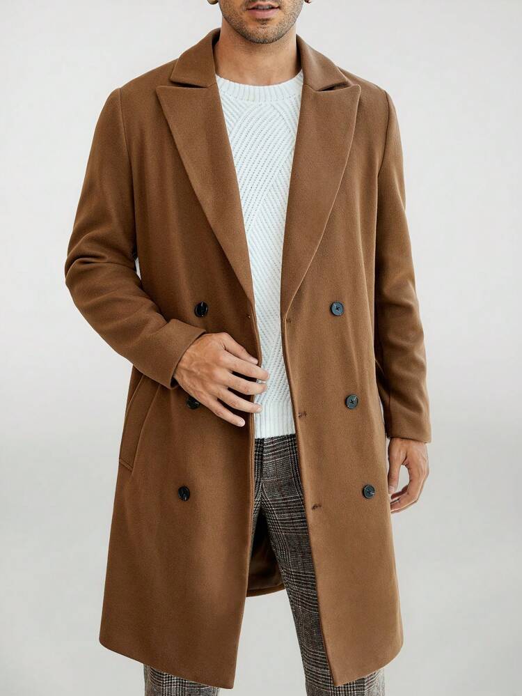 Men Lapel Neck Double Breasted Overcoat