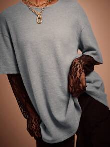 COSMINA Women's Autumn/Winter Crew Neck Lace Contrast 2 In 1 T-Shirt - Grey - View 6