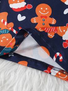 2 件装小男孩简约红色姜饼圣诞印花紧身长袖上衣和长裤睡衣套装 - 寶藍色 - 查看 3