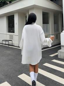 Chiquease Áo sơ mi dài tay cổ nơ xếp ly màu trơn cho nữ dài tay - trắng - Xem 3