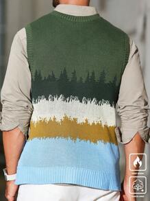 Manfinity Homme Men's Casual Color-Block V-Neck Knit Vest, Excluding Shirt - Multicolor - View 2