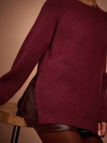 COSMINA Women's Casual Fuchsia Crew Neck Loose Fall And Winter Sweater - Red Violet - View 3