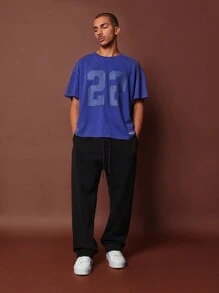 SUMWON Boxy Fit Washed Baller Tee With Number Graphic Print - Blue - View 3
