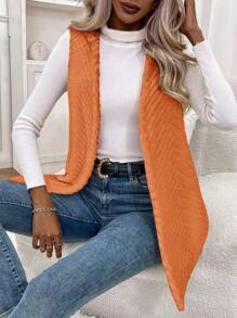 SHEIN LUNE Women's Casual Solid Color Fluffy Regular Jacket, Autumn/Winter - Orange - View 4