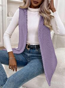 SHEIN LUNE Women Casual Solid Color Fluffy Regular Jacket For Autumn/Winter - Mauve Purple - View 3