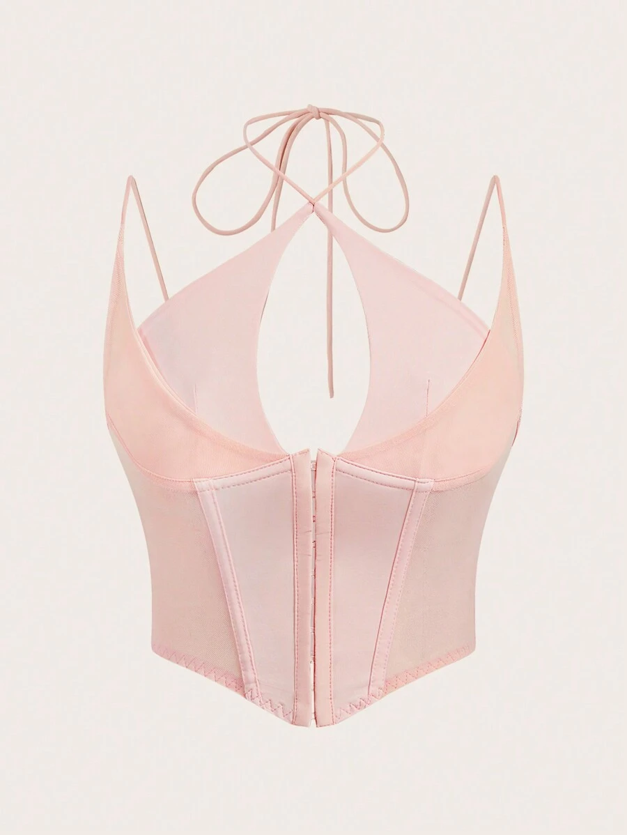 Sweetina 白色紧身胸衣钩眼前网眼插入吊带背心