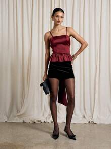 AiiRZ Blusa de satén con detalle de lazo en la espalda, elegante para ocasiones especiales como fiestas, eventos formales y vacaciones. Diseño sin mangas de top con peplum.